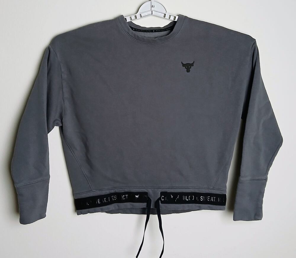 Under Armour Project Rock Fleece Crop Sweatshirt Gray Gym Crewneck Womens Medium